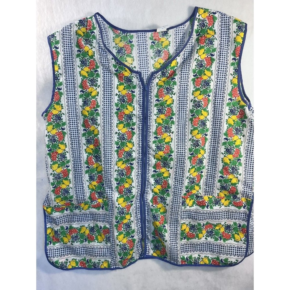 Vintage Fruit Design Smock Womens Artistic Creation Cotton Size Medium Pockets
